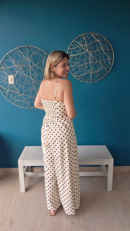 Cream/Brown Polka Dots Jumpsuit