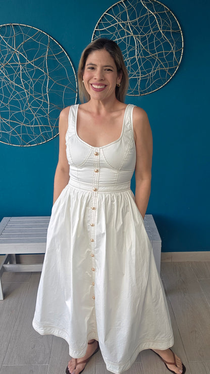 White Button-front Midi Dress