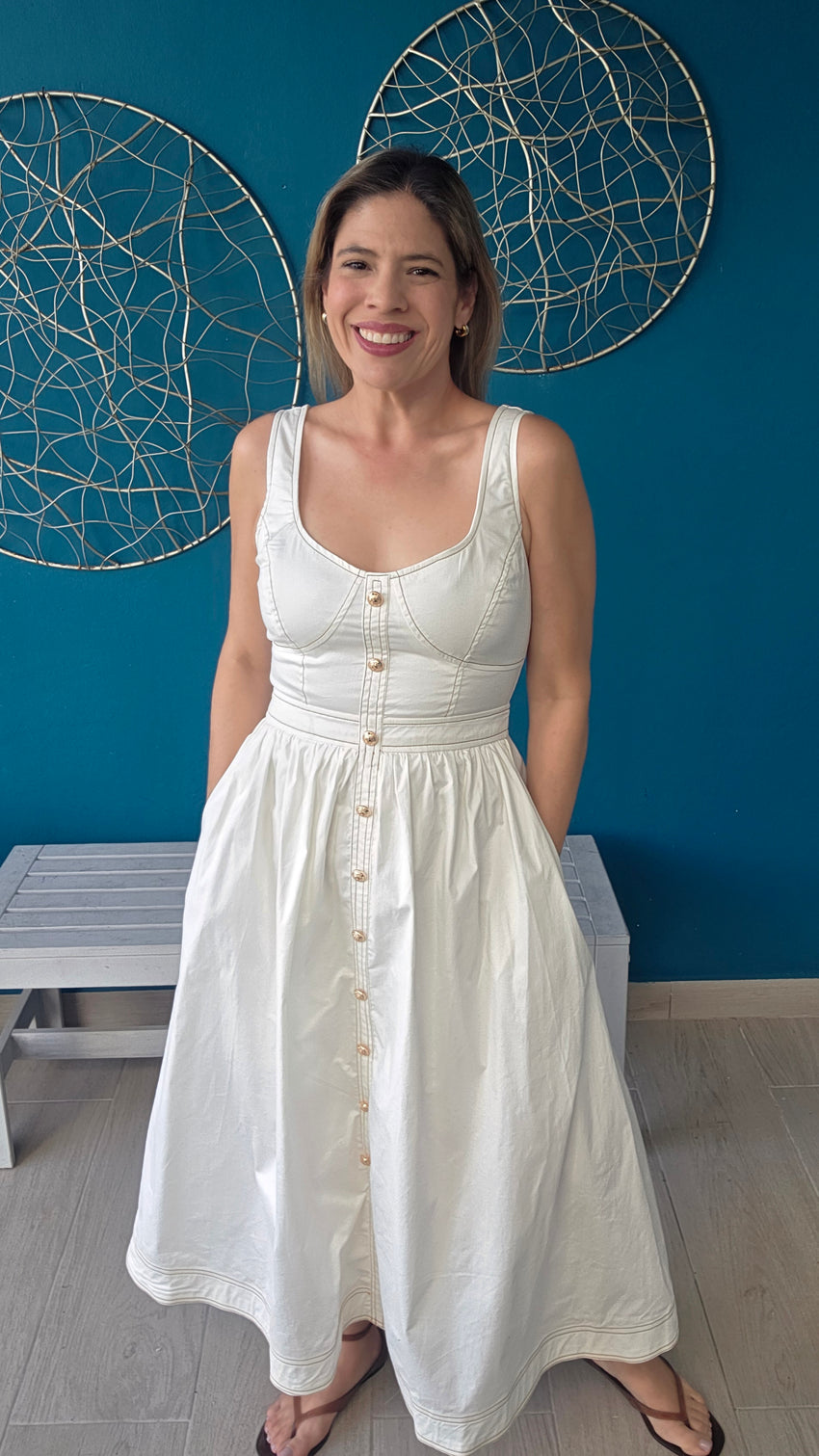 White Button-front Midi Dress