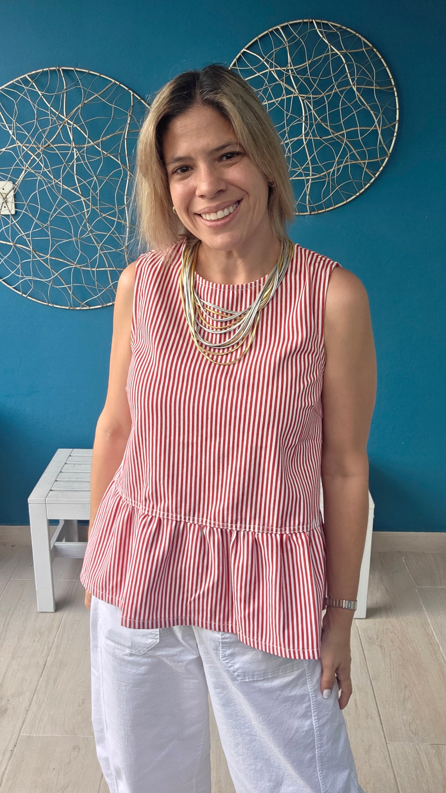 Striped Button Back Top