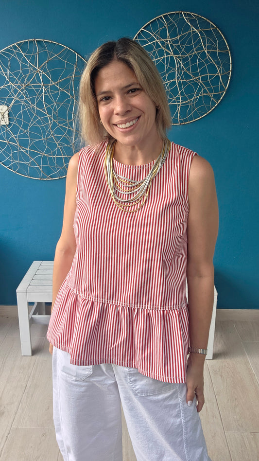 Striped Button Back Top