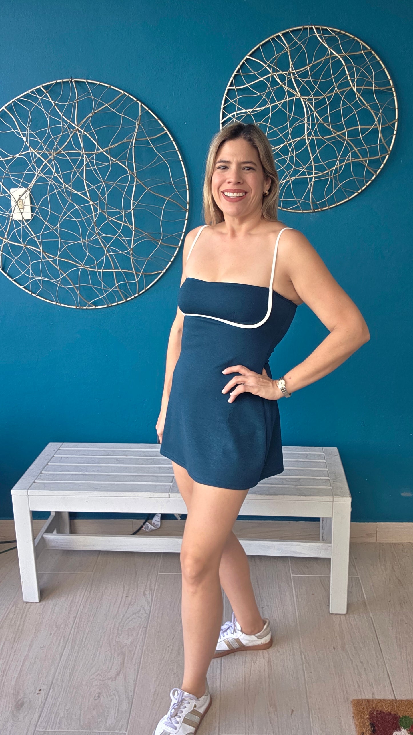 A-line Teal Romper Dress