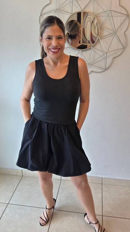 Little Black Bubble Skirt Dress