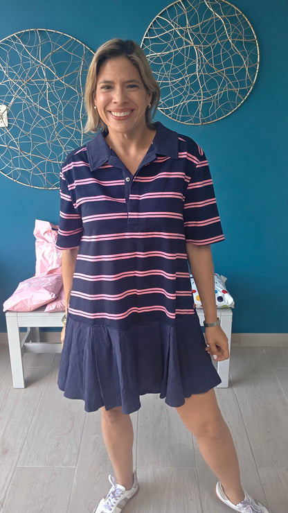 Navy/Pink Polo Striped Mini Dress