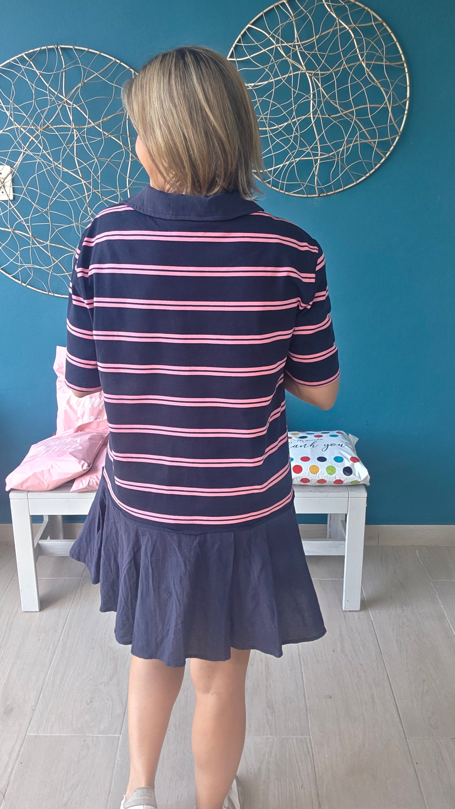 Navy/Pink Polo Striped Mini Dress